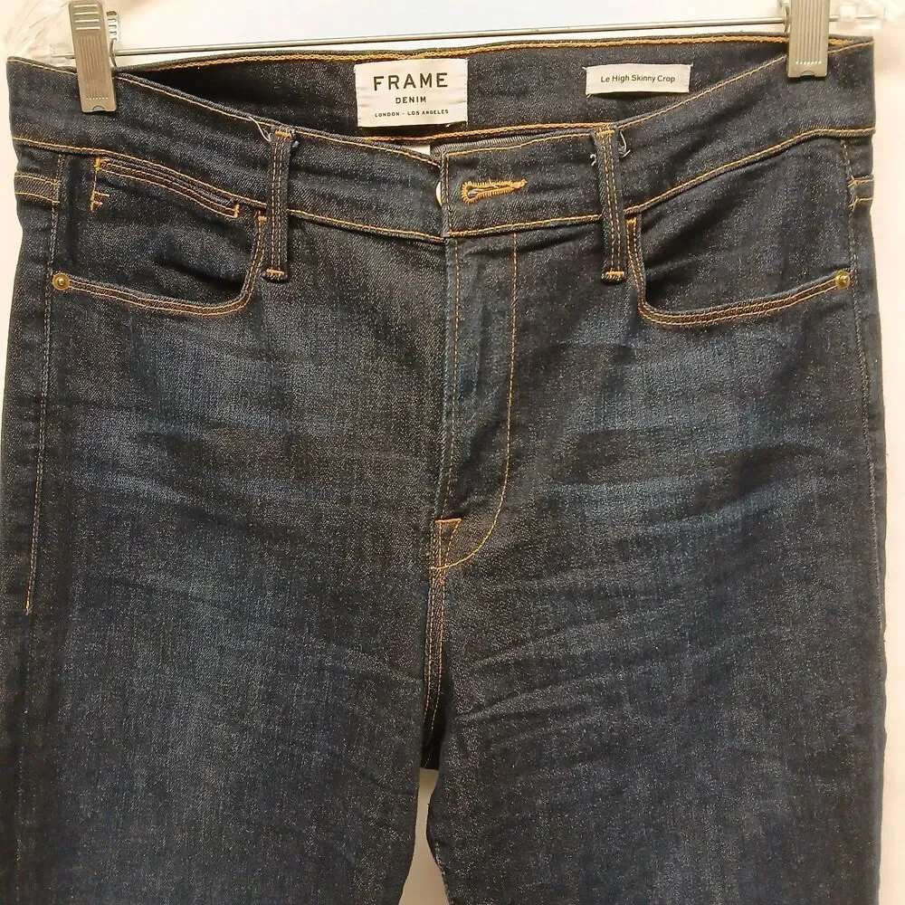 FRAME Le High Skinny Crop Jeans Womens Blue Dark Wash High Rise Stretch Dame 31